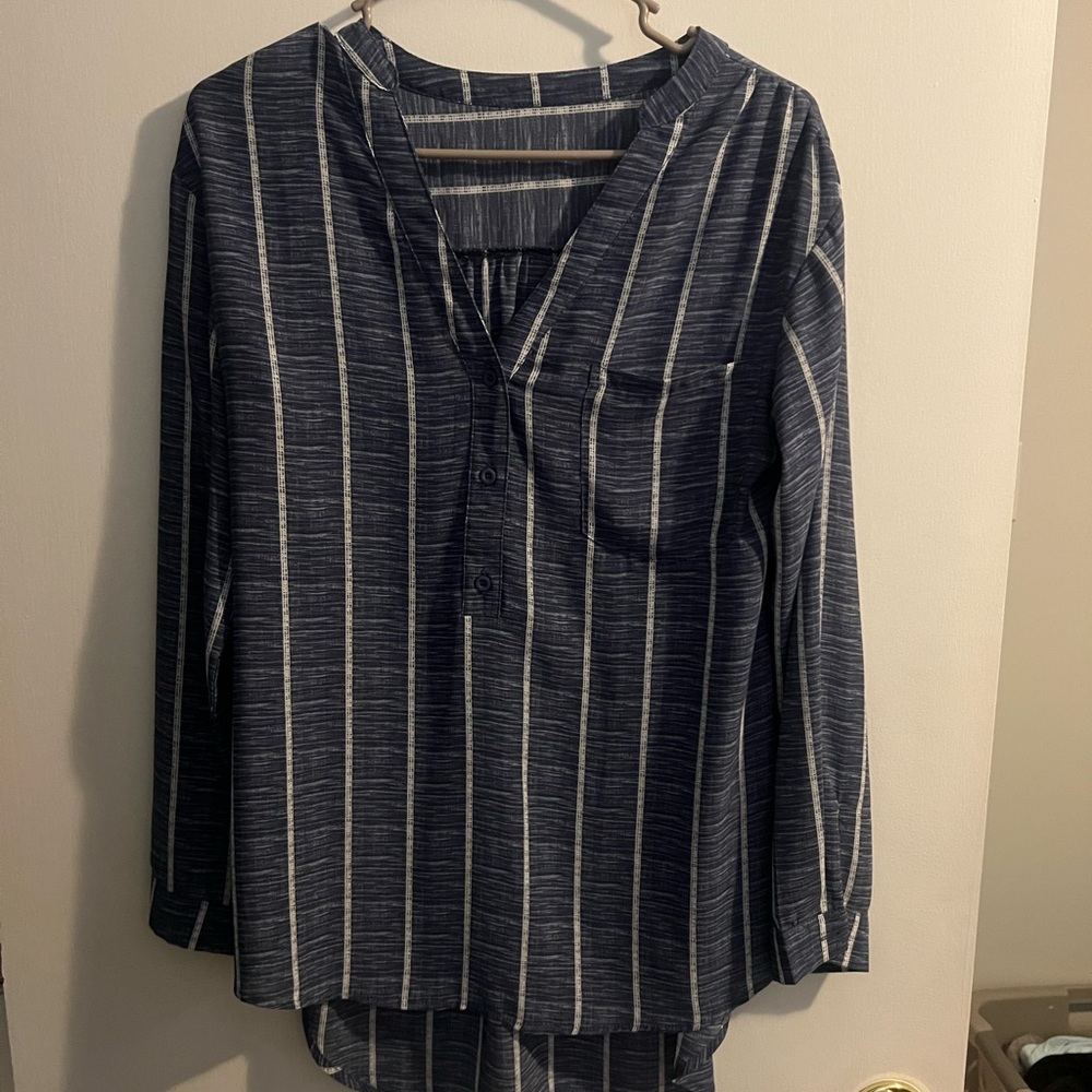 Navy and White Striped Long Sleeve Shirt